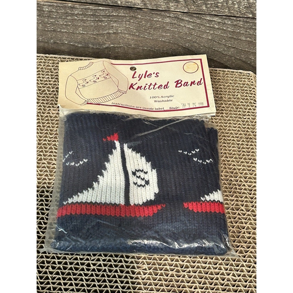 Vtg Knitted Sweater Band Acrylic‎ Lyle's Made in USA Red White Blue Sail Boats